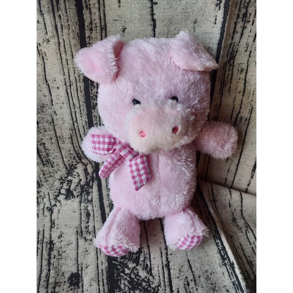 Pink Pig Plush Stuffed Animal Gingham Bow 2019 Animal Adventure 9” New - Picture 1 of 6